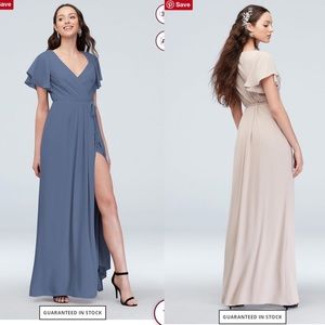 NWT David’s Bridal Flutter Sleeve Georgette Wrap Bridesmaid Dress (Steel Blue)